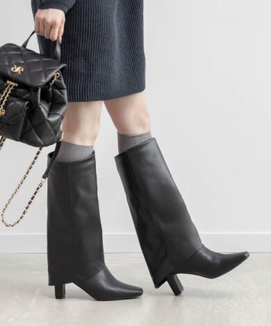 晴雨兼用 スクエアトゥゲートルロングブーツ