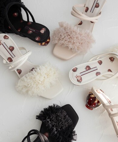 【Cherry&Strawberry】ストロベリーヒールフリルミュールサンダル