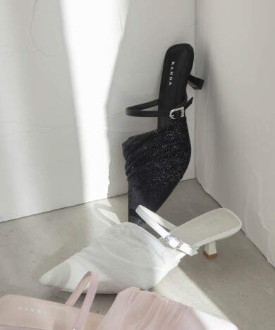 シアーギャザーミュールパンプス